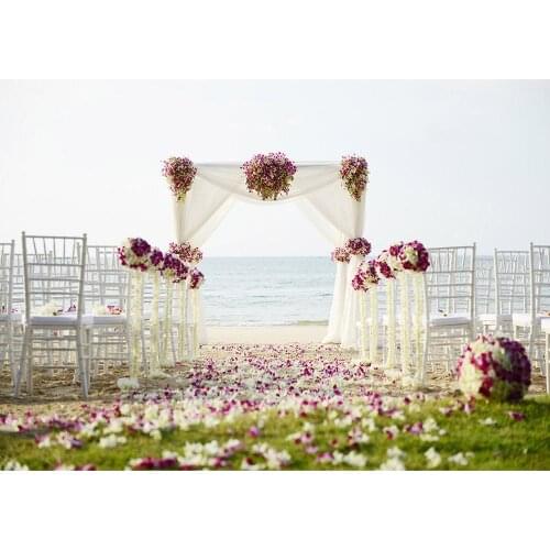 Flowers White Curtain Sea Photo Backdrop Customized Backgrounds for Lovers Valentines Day Wedding Photophone Photography Props