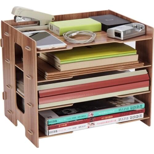 Wooden Color Office Desk Organizer DIY Document File Cabinet Multifunction Desk Accessories Storage Magazine Book Desk Shelf