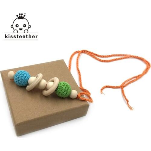 Baby Accessories Double Loop Big Crochet Beads Safe And Ecofriendly Chew Wooden Beads Montessori Toys Nursing Pendant Necklace