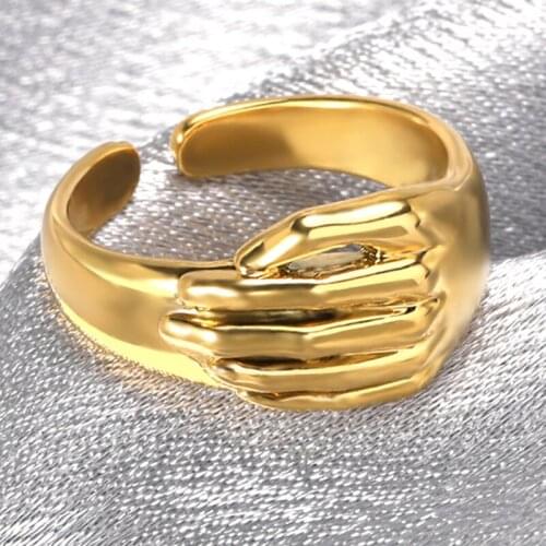 Gothic Hug Hands Rings For Women Men Gold Silver Color Open Geometry Cuff Ring Anillos Bague Charm Jewelry Couple Lover Gifts BF