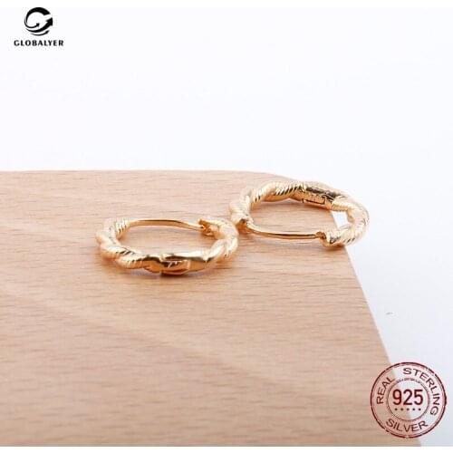 Frosty silver jewelry S925 sterling silver twist circle earrings Fashion personality retro style small earrings 218