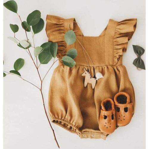 Ruffles Lace Girls Romper Summer Linen Cotton Sleeveless Jumpsuit for Toddler Girl Clothing Set Newborn Backless One-Piece Suit