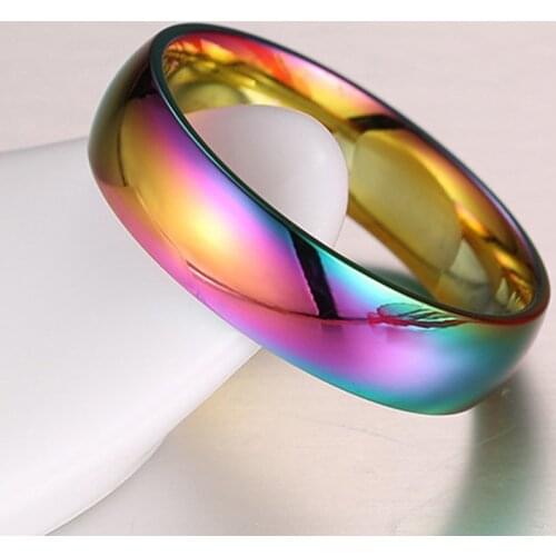 Simple Colorful Stainless Steel Rings for Women Classic Elegant Wedding Rings for Women Girls Width 6mm