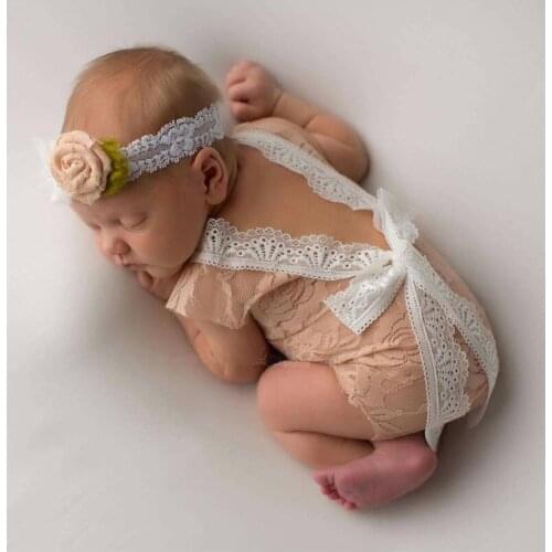 10pcs/lot Newborn body lace floral romper baby girl skirt with bow tie photography props toddler infant costume photos shooting