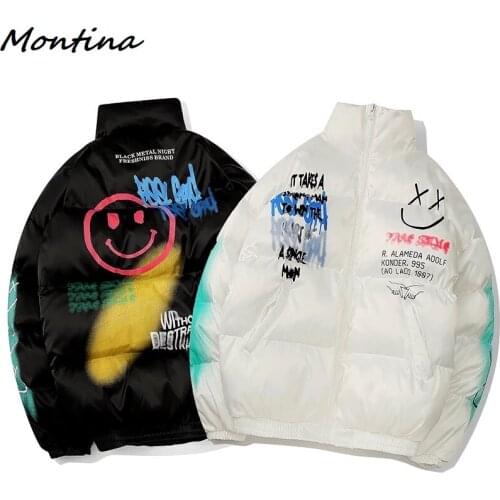 Men Winter Parkas Coats Windbreaker Retro Marble Cartoon Pattern Hip Hop 2019 North Canada Bomber Stand Collar Mens Parka Coats