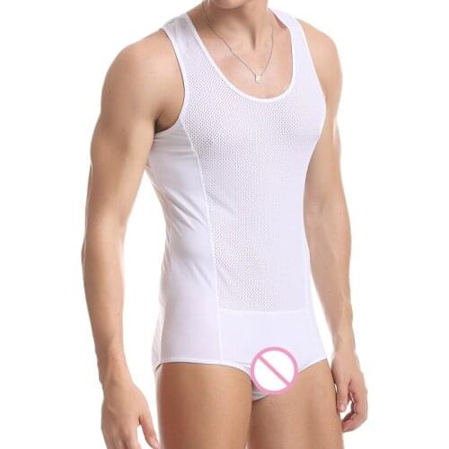 Male Mesh Gauze Sexy One Piece Transparent Hot Shapers Bodysuit Men Boxers Man See Through Wrestling Singlet Body Mens
