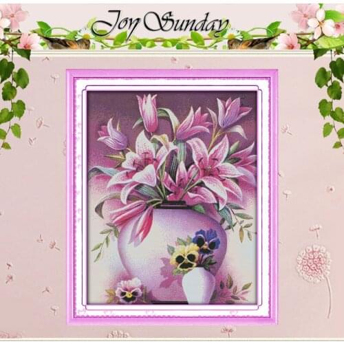 Pink Lily Patterns Counted Cross Stitch 11CT 14CT Cross Stitch Set Wholesale Flower Cross-stitch Kit Embroidery Needlework