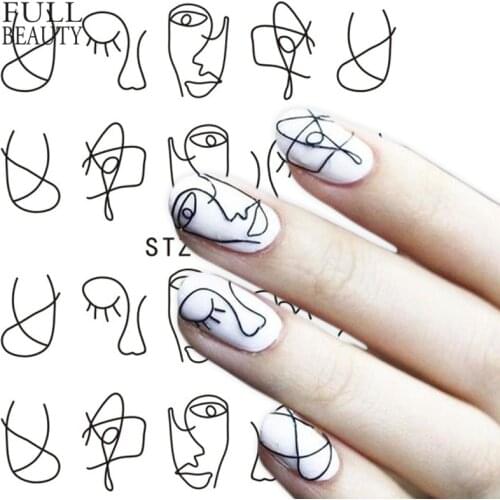 Full Beauty 1 Sheet Nail Water Sticker DIY Black Abstract Image Nail Art Paper Decoration Manicure Style Tool CHSTZ651-53