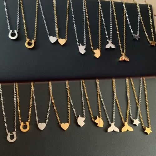 Stainless Steel Small Glossy Unicorn Star Heart Shape Pendant Necklace Women Men Simple Gold Color Charm Necklace Collar Jewelry