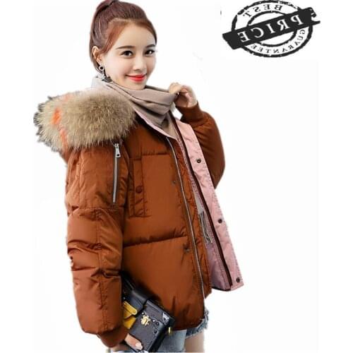 New Winter 2021 Jacket Women Korean Fashion Short Parkas Big Fur Hat Female Warm Clothes Ladies Tops Abrigo Mujer LWL25a