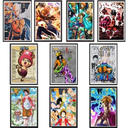 One Piece Luffy Zoro Sanji Overlord One Punch Man Anime Wallpaper Canvas Wall Art Poster ,20 x 25 cm,Stretched And Ready To Hang