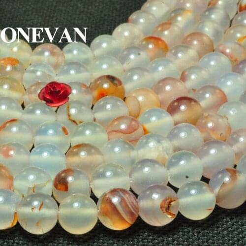 ONEVAN Natural Red Plants Agate Beads 8mm 10mm Smooth Round Stone Bracelet Necklace Jewelry Making Diy Accessories Gift Design