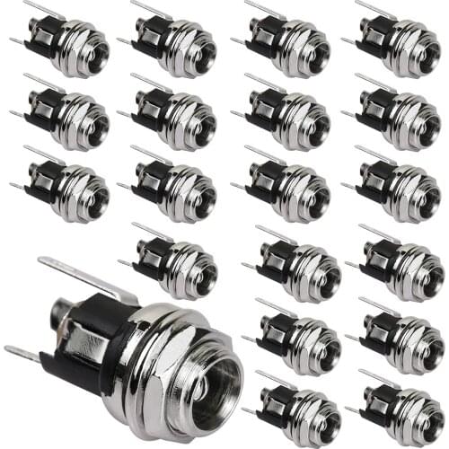 2.5mm DC Power Jack Socket, Panel Mount DC Power Jack Socket Female Panel Mounting Connector 20Pcs