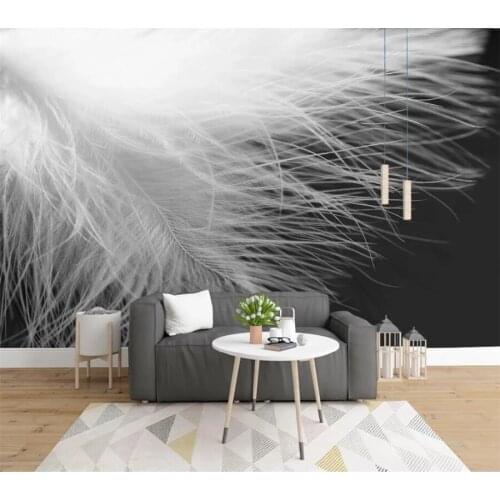 Custom Self Adhesive wallpaper 3d modern black and white feather background wall natural texture living room decoration murals