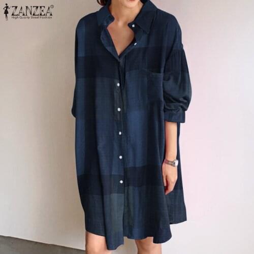 Women Solid Shirt Dress ZANZEA Stylish Spring Sundress Casual Long Sleeve Mini Vestidos Female Button Lapel Robe