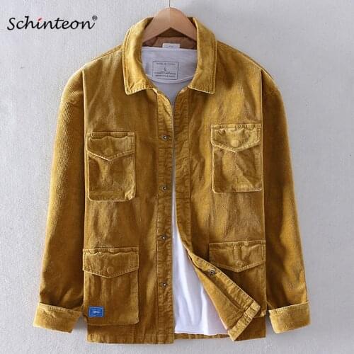 Schinteon Men Corduary Jacket Four Front Pockets Autumn Winter Outwear Casual Top Turn-down Collar Coat High Quality New