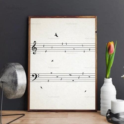 Sheet Music with Birds Vintage Posters Music Wall Art Pictures Frameless Canvas Painting Piano Room Home Decoration Prints
