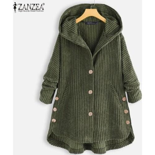 Vintage Women Hoodies Corduroy Coats 2021 ZANZEA Autumn Long Sleeve Jackets Casual Solid Loose Outwear Female Buttons Chaqueta
