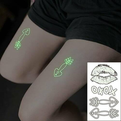 Waterproof Temporary Luminous Tattoo Sticker Sexy Mouth Lips Gender Signs Letter Flash Tatoo Fake Tatto for Kids Women Men