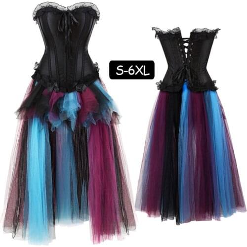 Womens Vintage Petticoat Puffy Tutu Petticoat Ballet Bubble Skirt Plus Size Multilayer Lace Tutu-Skirts Party Corset Dress Set