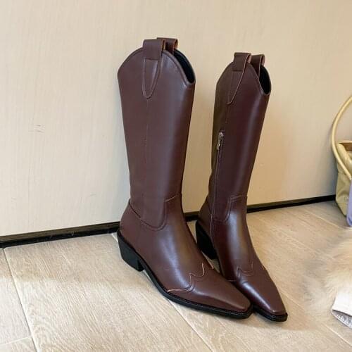 QZYERAI New winter Knee-high boots Genuine leather Women boots Motorcycle boots fashion Female boots warm Women shoes