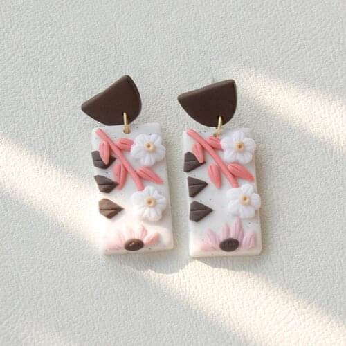 Womens Earrings Bohemian Colored Flower Earrings Lightweight Handmade Ceramic Clay Geometric Earrings Women Girls