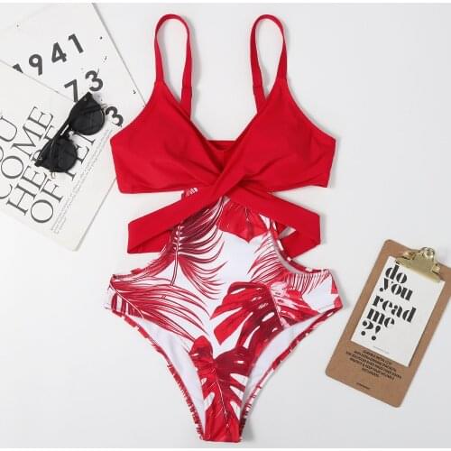 2021 red Swimsuits One Piece Sexy Belted Swimwear Women Cross Strap Bandage Beach Wear Summer Swim Suits
