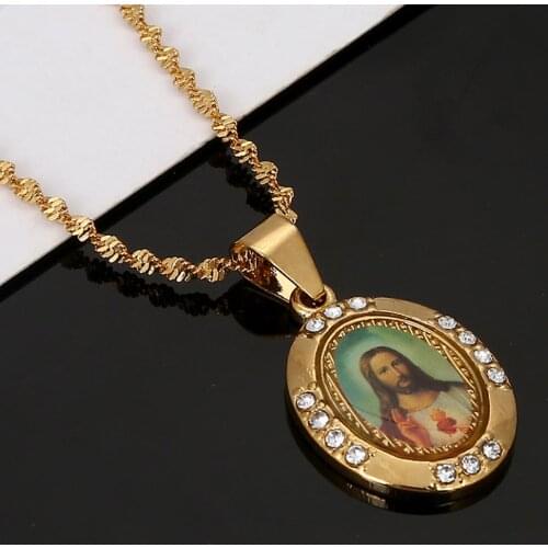 Gold Color Jesus Portrait Pendant Necklace Jesus Father Christian Chain Jewelry