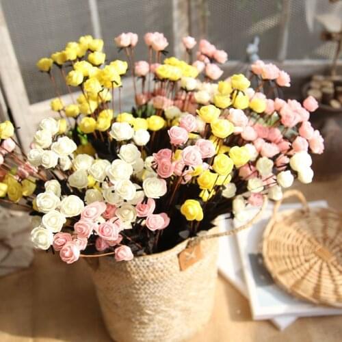 1 Bunch Mini Rose Colorful Foam Flowers PE 15 heads artificial flower Home Decor for wedding small roses bouquet decoration
