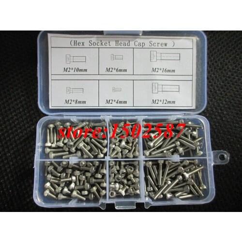 180pcs/lot M2 Cap Screw DIN912 Hex Socket Head Cap Screw Accessories Kits M2X4/6/8/10/12/16mm Bolt A2-70 Stainless Steel SUS304