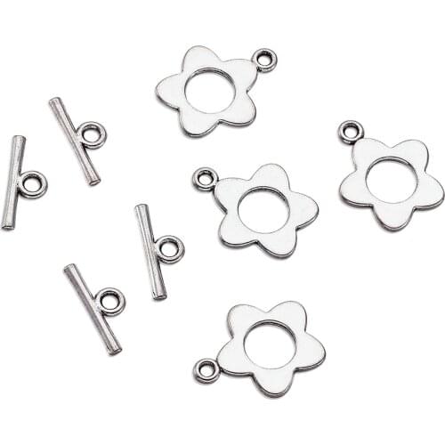 20 Sets Tibetan Antique Silver Color Flower Toggle Clasps Fastener Bracelet Clasp Connectors For Jewelry Making DIY Accessories