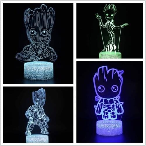 Marvel Avengers 3D Lamp Groot Anime Figure Acrylic LED Illusion Lamp USB Colourful NightLight Table Lamp Brdroom Decor Kids Gift
