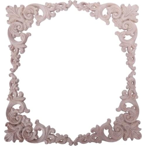 4pcs Rubber Wood Oak Carved Corner Onlay Applique Furniture Home Door Decor DIY