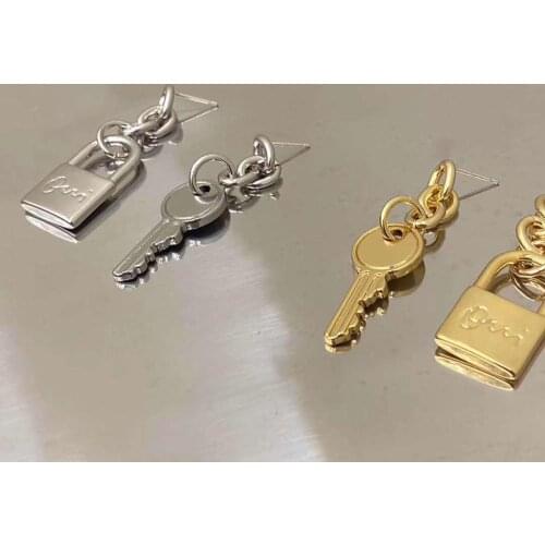 Hiphop asymmetric Metal Lock Key Earrings for Women Punk Jewelry Hyperbole Chain Tassel Earring Pendant Female Brincos 2020