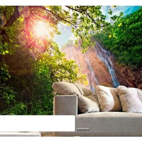 Large TV setting wall wallpaper wallpaper 3D sofa sunshine landscape painting falls forest Custom sizes