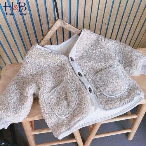 Humor Bear Children Winter Jackets Wool Coats New Warm Faux Fur Fleece Children Outerwear Kids Loose Coats Clothes