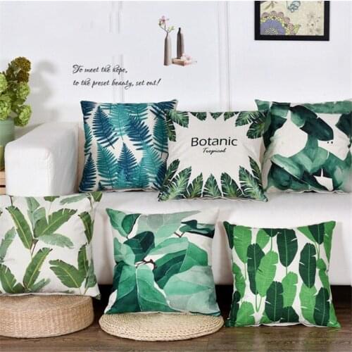 Home Decorative Pillowcase Green Tropical Plants Palm Tree Leaves Printed Cactus Cushion Cover Cotton Linen Sofa Seat
