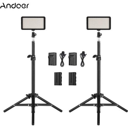 Andoer DSLR Camera LED Video Light Kit include 2pcs Dimmable LED Video Light Light Stand for ILDC