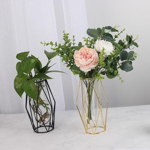 Crystal Clear Inner Vase For Home Office Decoration Glass Modern Flower Hydroponic Holder Simplicity 1pcs Nordic Metal Geometric