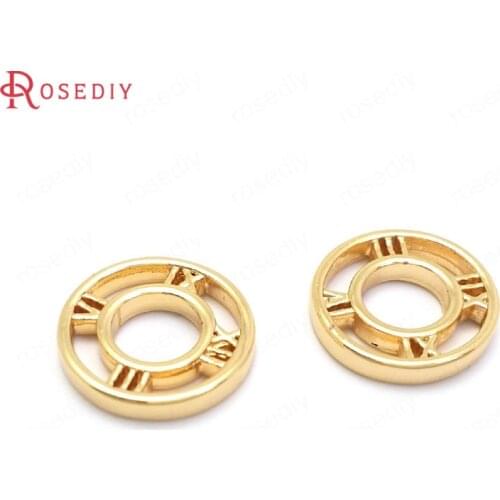 37123)10PCS 12MM 24K Gold Color Brass Round Clock Charms Pendants High Quality Jewelry Making Supplies Diy Findings Accessories