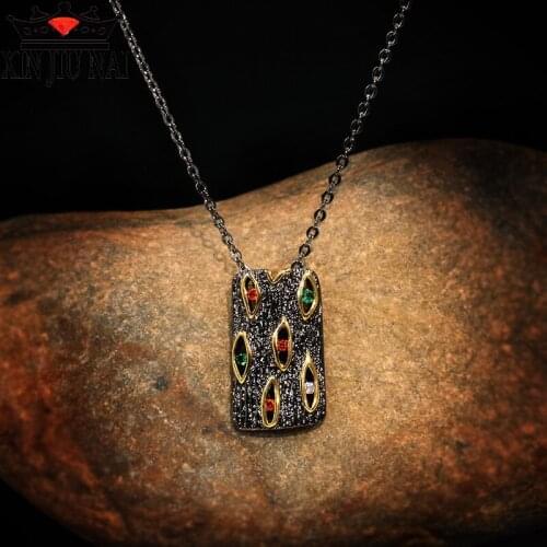 New 18K Black Gold Personality Bright Color Diamond Bark Clavicle Necklace Retro Punk Accessories Fashion Female Symbol Jewelry