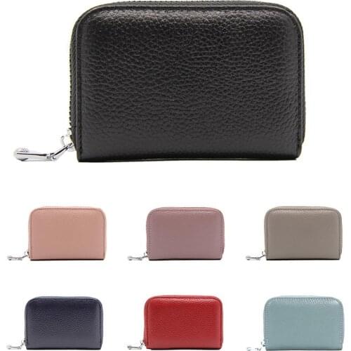 New Unisex Leather Card Holder Anti-theft Card Wallet Change Pouch Multifunctional Zipper Wallet Small Bag For Men Women