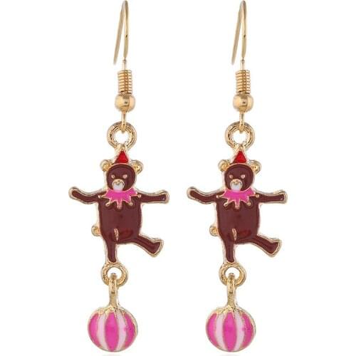 New Fashion Lovely Circus Bear Cartoon Drop Earrings Alloy Funny Animal Earrings Birthday Party Gift Unique Jewelry for women