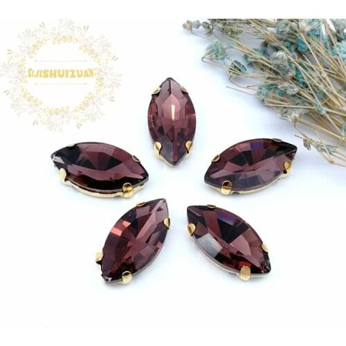 New product Horse eye Wine red Crystal Glass Sewing Rhinestones with gold Claw DIY Wedding Dresses