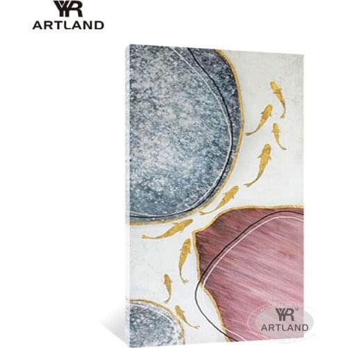 Wholesale home decoration Handmade oil painting on canvas gold fishes scenery wall art picture for living room bedroom no framed