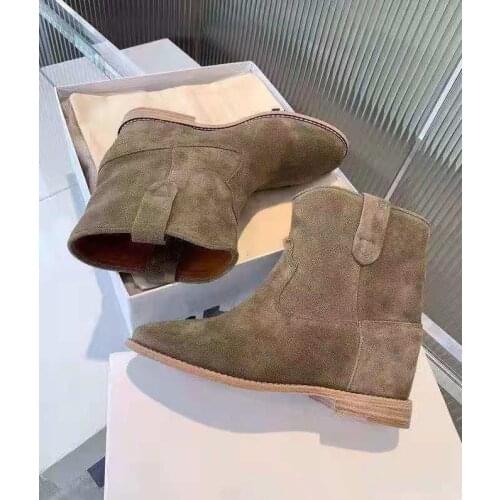 Paris Crisi Boots Suede Cowboy-style Western Boots Concealed Wedge Heel Classic Shoes