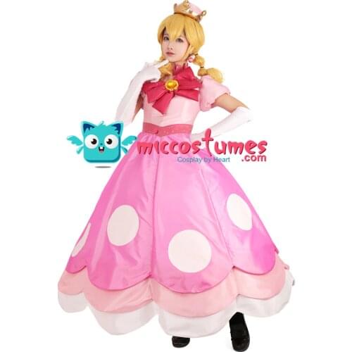 Peach Peachette Cosplay Costume Pink Dress Woman Halloween Outfit