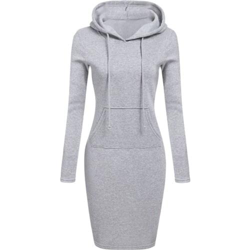 Autumn Winter Warm Sweatshirt Long-sleeved Dress Woman Clothing Hooded Collar Pocket Simple Casual lady Dress Vesdies Sweatshirt