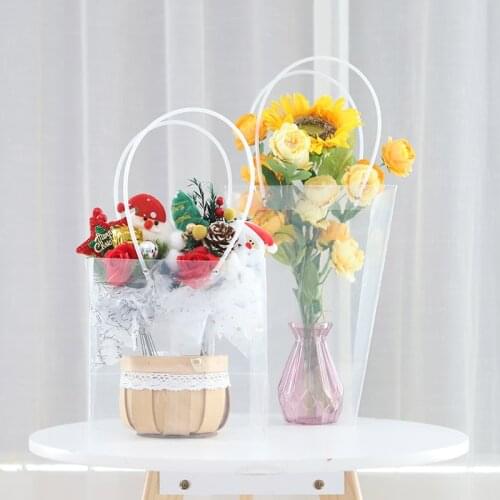10 Pieces Transparent Pvc Hand-held Bouquet Packing Bag Single Rose Flower Packing Bag Transparent Flower Arrangement Gift Bag