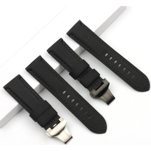 Top Quality 24mm Nylon Fabric Leather Watch band For Panerai watch Strap for PAM111/441 belt Butterfly Buckle tools free